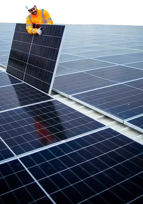 Man installing solar panels